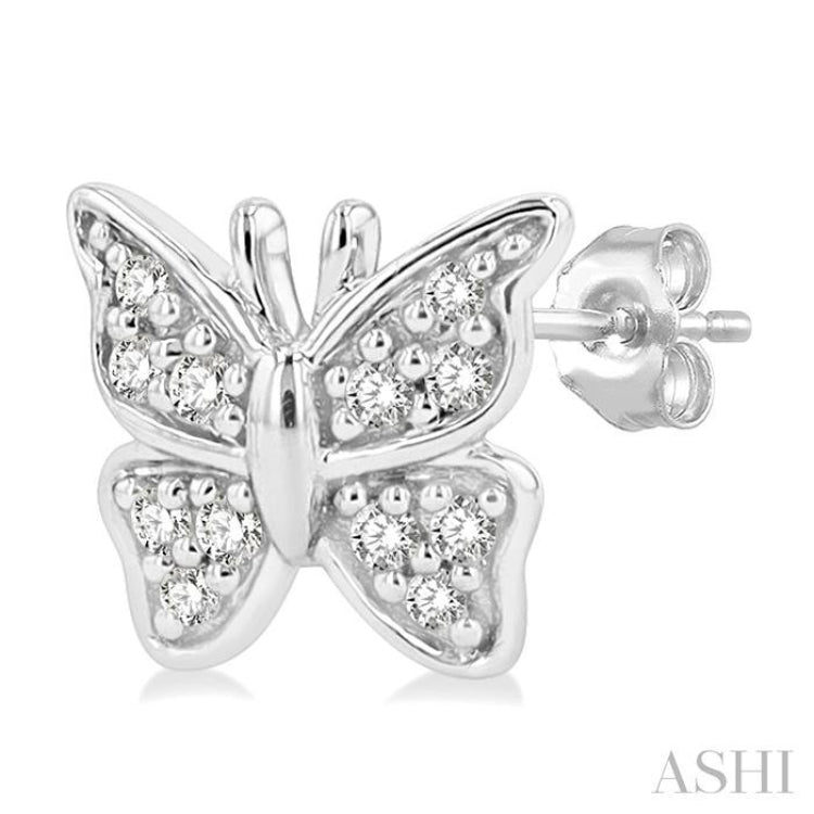 1/10 Ctw Petite Butterfly Round Cut Diamond Fashion Stud Earring in 10K White Gold