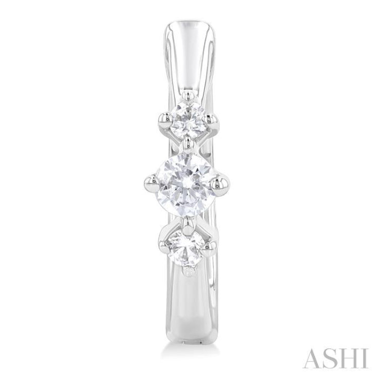 1/4 Ctw Three Stone Round Cut Diamond Hoop Earrings in 10K White Gold