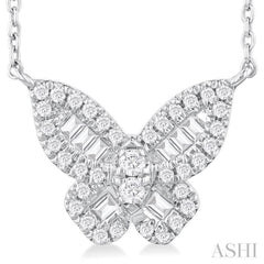 1/3 Ctw Petite Butterfly Baguette and Round Cut Diamond Fashion Pendant With Chain in 10K White Gold