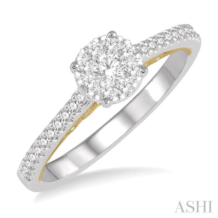 3/8 Ctw Circular Mount Lovebright Round Cut Diamond Ring in 14K White and Yellow Gold
