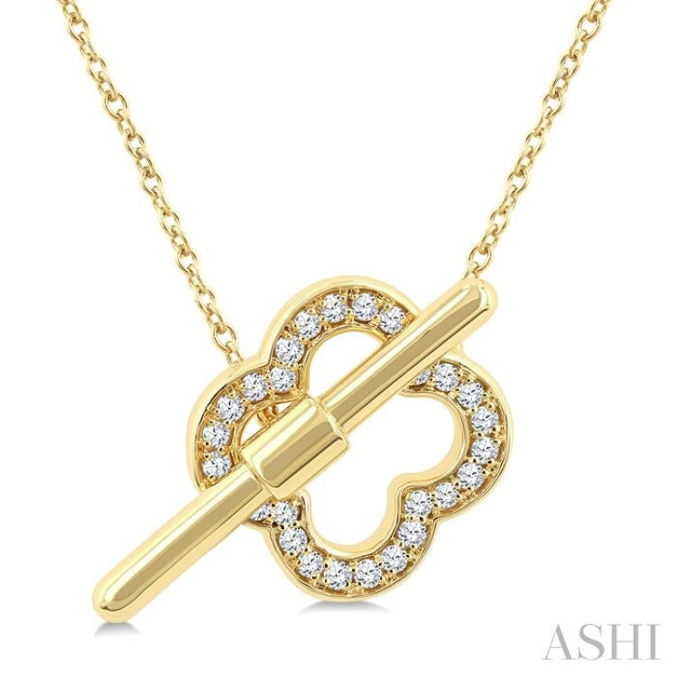 1/10 Ctw Clover Toggle Round Cut Diamond Petite Fashion Necklace in 10K Yellow Gold