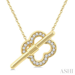 1/10 Ctw Clover Toggle Round Cut Diamond Petite Fashion Necklace in 10K Yellow Gold