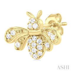 1/8 Ctw Petite Bumble Bee Round Cut Diamond Fashion Stud Earring in 10K Yellow Gold