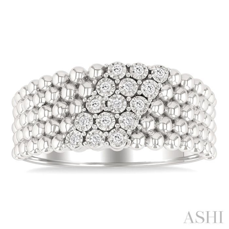 1/10 Ctw Bold Ball Bead and Slanted Single Cut Diamond Fashion Ring in Sterling Silver