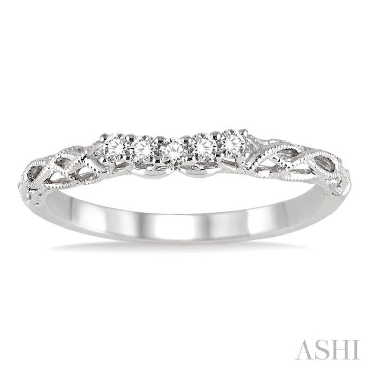 1/10 Ctw Round Cut Diamond Wedding Band in 14K White Gold
