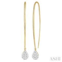 1/2 Ctw Pear Shape Dangler Lovebright Round Cut Diamond Earring in 14K Yellow and White Gold