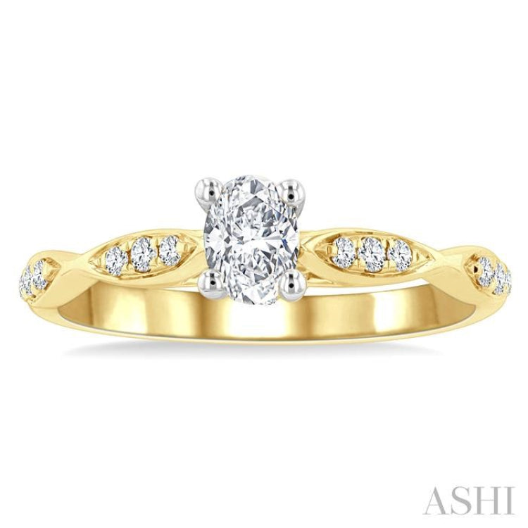 1/6 Ctw Oval Shape Round Cut Diamond Semi-Mount Engagement Ring in 14K Yellow and White Gold