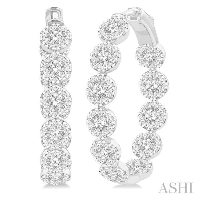 4 1/5 Ctw Circular Link Lovebright In-Out Round Cut Diamond Hoop Earring in 14K White Gold