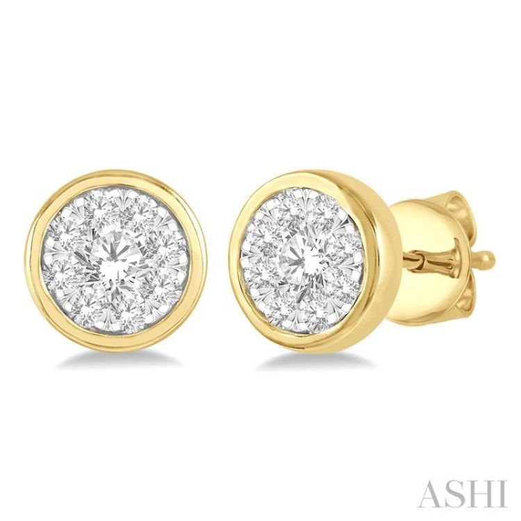 1/3 Ctw Medallion Lovebright Round Cut Diamond Bezel Stud Earring in 14K Yellow and White Gold