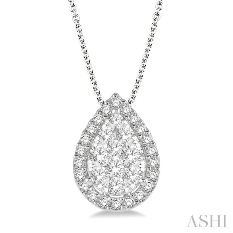 1/2 Ctw Pear Shape Lovebright Round Cut Diamond Pendant With Chain in 14K White Gold