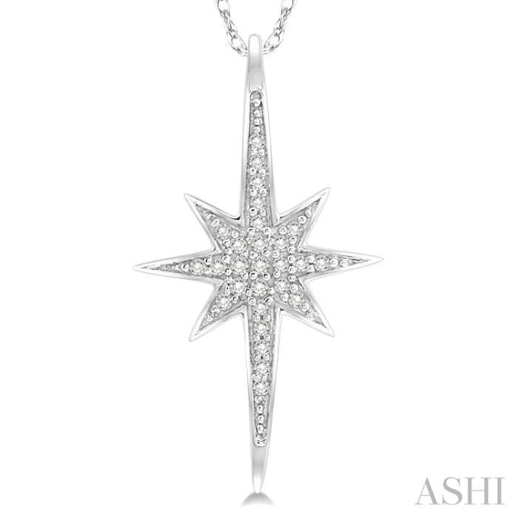 1/10 Ctw Star Charm Round Cut Diamond Pendant With Link Chain in 10K White Gold
