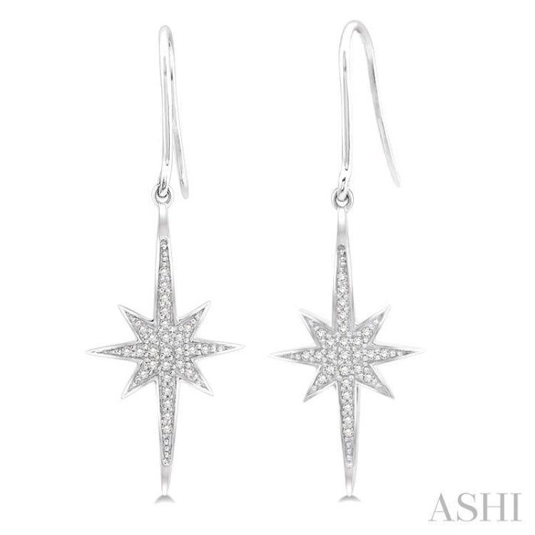 1/6 Ctw Star Charm Round Cut Diamond Earrings in 10K White Gold