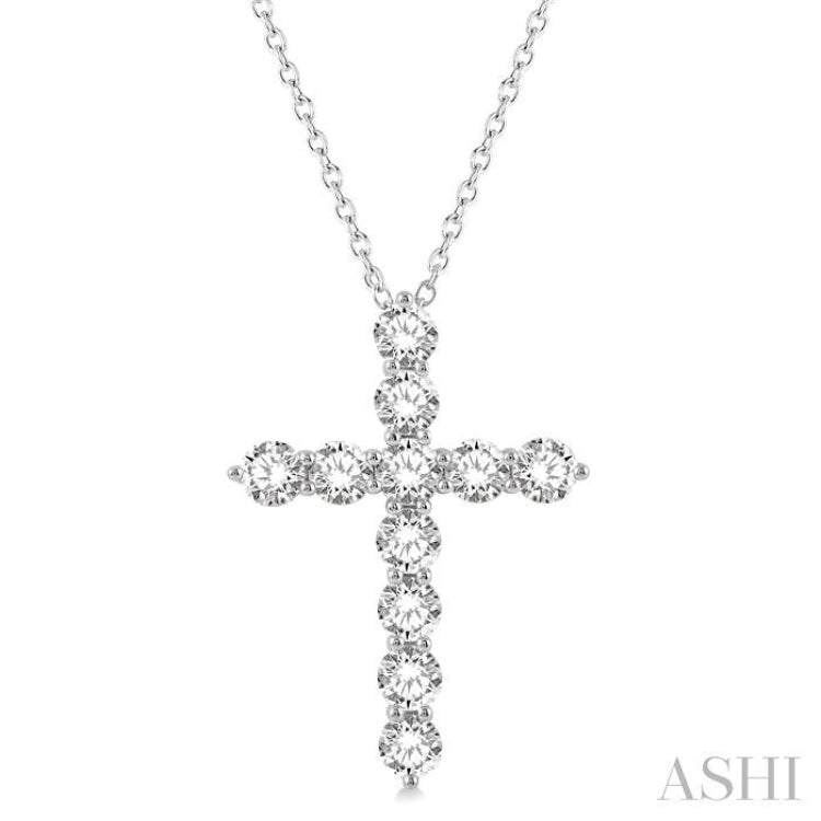 4 Ctw Round Cut Diamond Cross Pendant in 14K White Gold with Chain