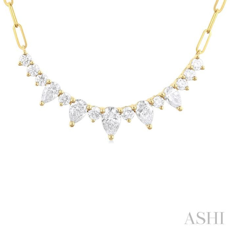 1 Ctw Smile Graduated Pear and Round Cut Diamond Paperclip Necklace in 14K Yellow Gold