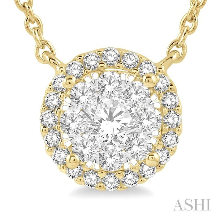 1/3 Ctw Circular Round Cut Diamond Lovebright Pendant With Chain in 14K Yellow and White Gold