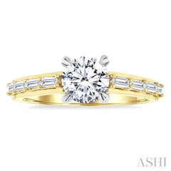 1/4 Ctw Baguette and Round Cut Diamond Semi-Mount Engagement Ring in 14K Yellow and White Gold