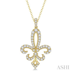 1 1/2 Ctw Round Cut Diamond Fleur De Lis Pendant in 14K Yellow Gold with Chain