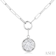 1/4 Ctw Lovebright Circular Shape Round Cut Diamond Paperclip Necklace in 14K White Gold
