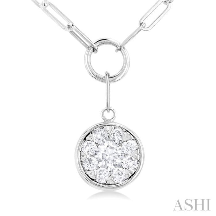 1/4 Ctw Lovebright Circular Shape Round Cut Diamond Paperclip Necklace in 14K White Gold