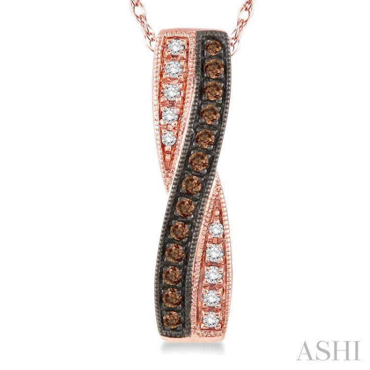 1/5 Ctw White and Champagne Brown Single Cut Diamond Pendant in 14K Rose Gold with Chain