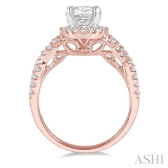 1/2 Ctw Twisted Shank Oval Shape Semi-Mount Round Cut Diamond Engagement Ring in 14K Rose and White Gold