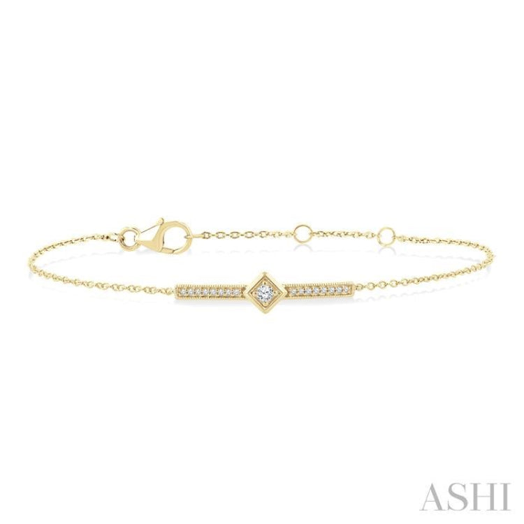 1/10 Ctw Round Cut Diamond Horizontal Bar Fashion Chain Bracelet in 10K Yellow Gold