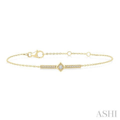 1/10 Ctw Round Cut Diamond Horizontal Bar Fashion Chain Bracelet in 10K Yellow Gold