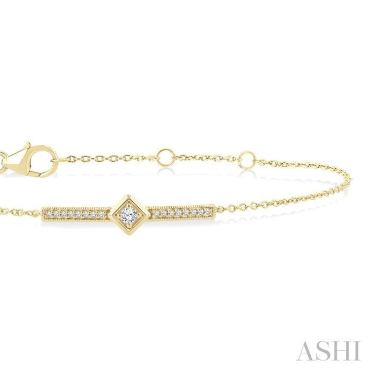 1/10 Ctw Round Cut Diamond Horizontal Bar Fashion Chain Bracelet in 10K Yellow Gold