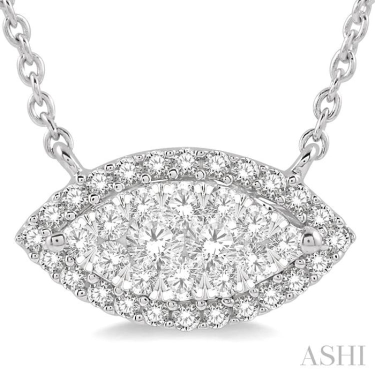1/3 Ctw Marquise Shape Round Cut Diamond Lovebright Pendant With Chain in 14K White Gold