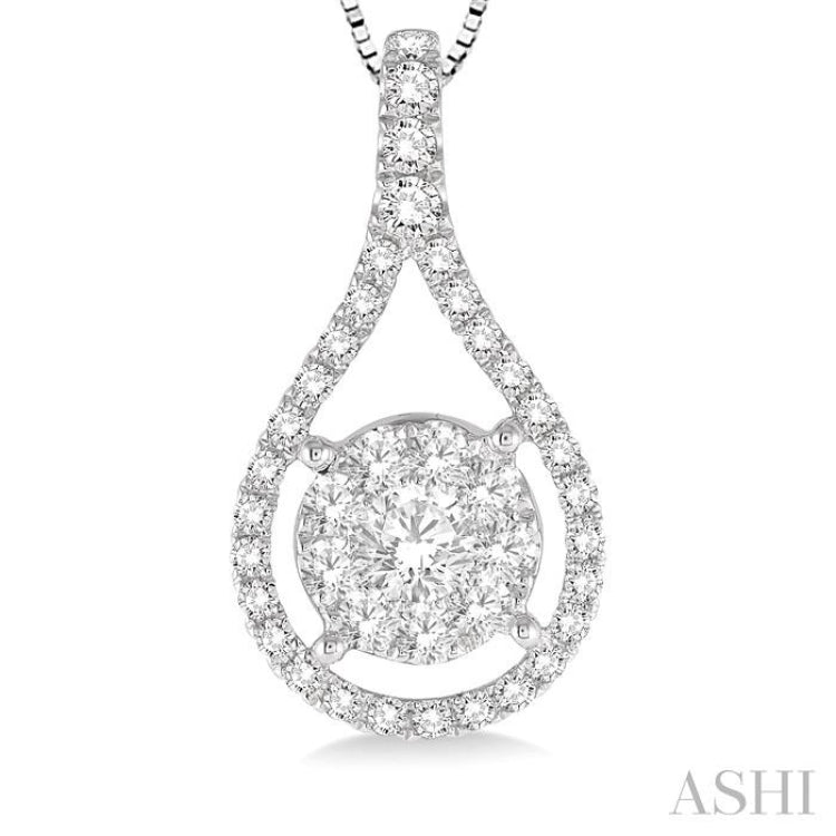 5/8 Ctw Lovebright Round Cut Diamond Pendant in 14K White Gold with Chain
