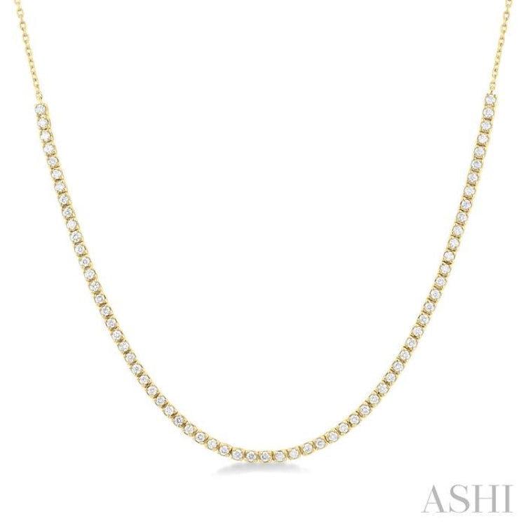 1 Ctw Round Cut Diamond Halfway Tennis Necklace in 14K Yellow Gold