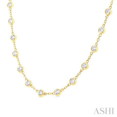 4 Ctw Bezel Set Round Cut Diamond Station Necklace in 14K Yellow Gold