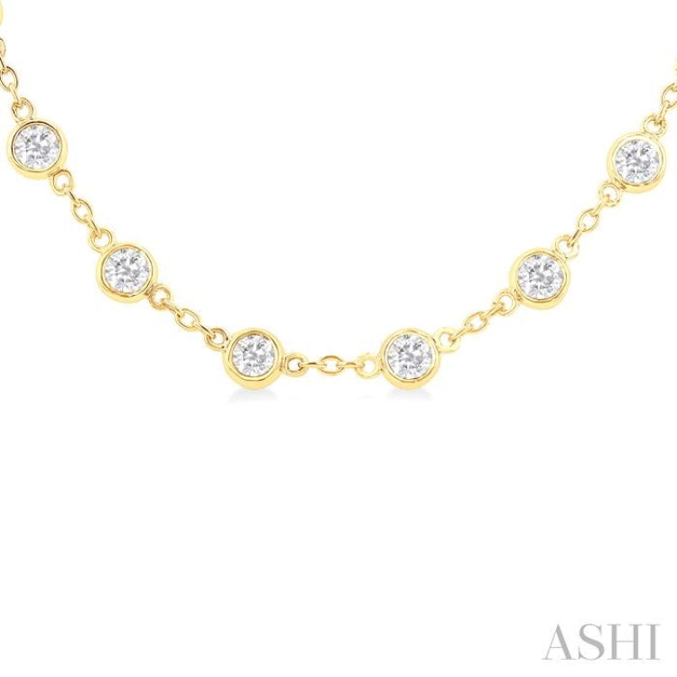 4 Ctw Bezel Set Round Cut Diamond Station Necklace in 14K Yellow Gold