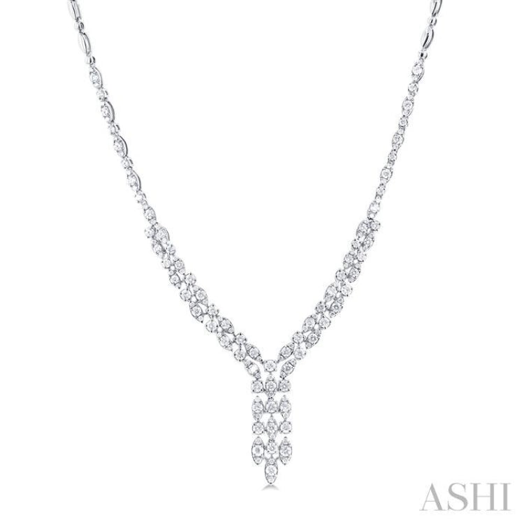 3 1/6 Ctw Triple Row Drop Round Cut Diamond Necklace in 14K White Gold