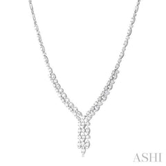 3 1/6 Ctw Triple Row Drop Round Cut Diamond Necklace in 14K White Gold