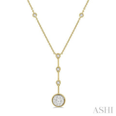 5/8 Ctw Circular Mount & Bar Extension Round Cut Diamond Lovebright Necklace in 14K Yellow and White Gold