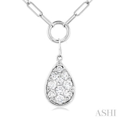 1/4 Ctw Lovebright Pear Shape Round Cut Diamond Paperclip Necklace in 14K White Gold