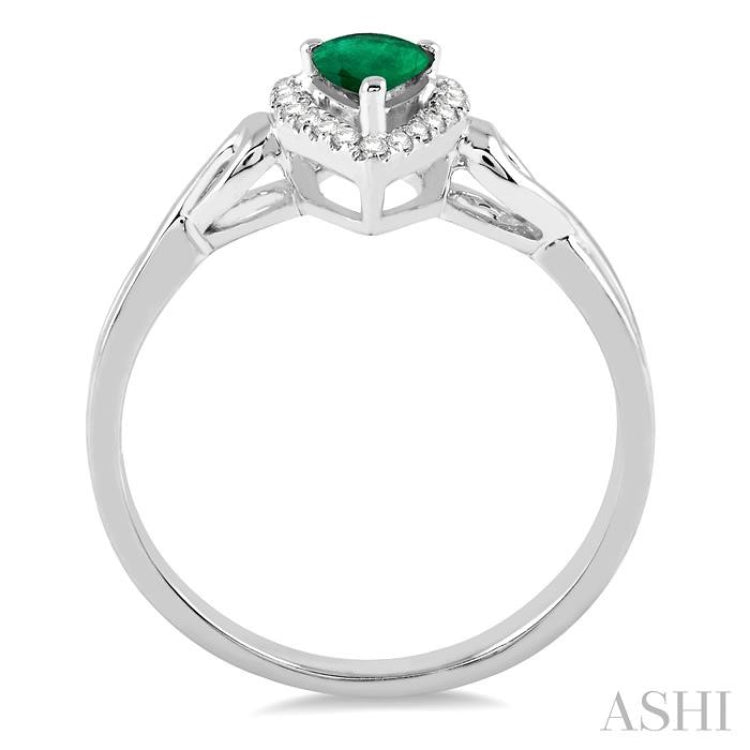 6x4 MM Pear Shape Emerald and 1/10 Ctw Round Cut Diamond Ring in 10K White Gold