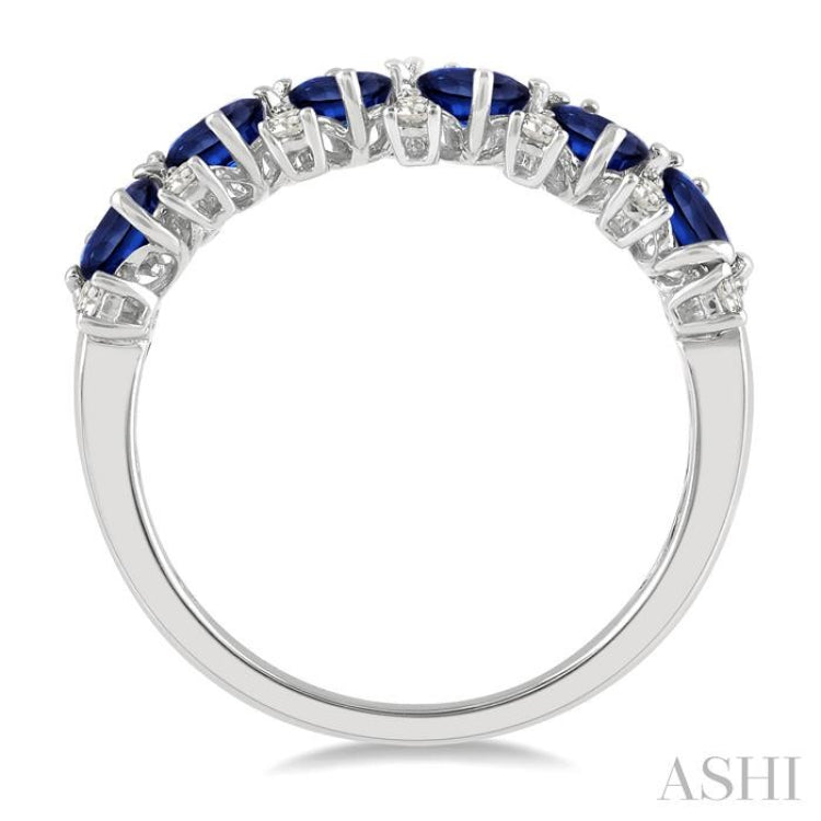 4x3 MM Oval Shape Sapphire and 1/5 Ctw Round Cut Diamond Precious Band in 14K White Gold