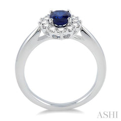 7x5 MM Oval Shape Sapphire and 1/3 Ctw Round Cut Diamond Precious Ring in 14K White Gold