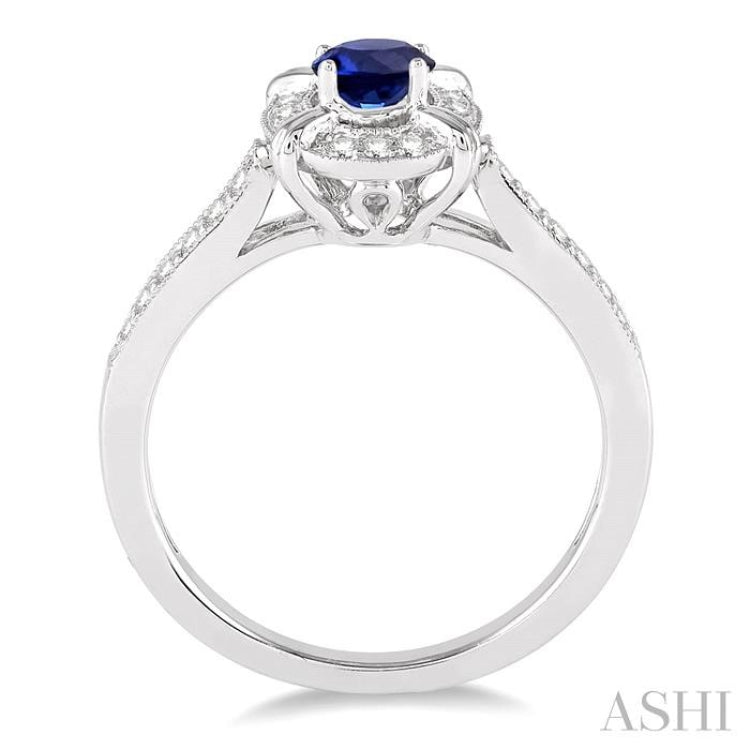 6x4 MM Oval Shape Sapphire and 1/6 Ctw Single Cut Diamond Ring in 10K White Gold
