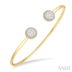 5/8 Ctw Lovebright Round Open Cuff Diamond Bangle in 14K Yellow and White Gold