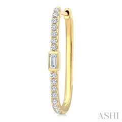 3/8 Ctw Rectangular Shape Baguette and Round Cut Diamond Fashion Hoop Earrings in 14K Yellow Gold