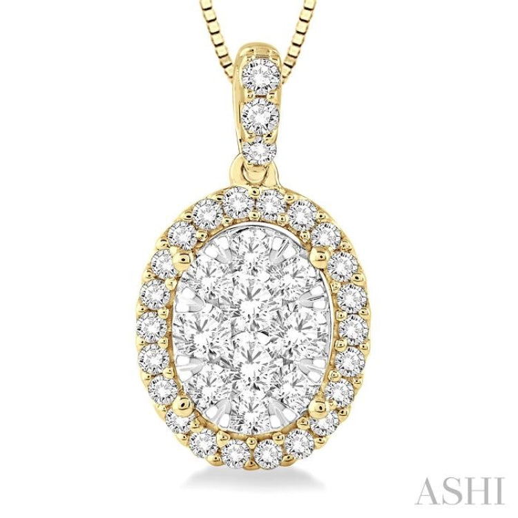 1/3 Ctw Oval Shape Diamond Lovebright Pendant in 14K Yellow and White Gold with Chain
