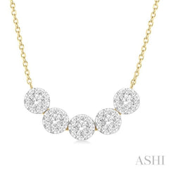 1/2 Ctw 5-Stone Circular Mount Lovebright Round Cut Diamond Necklace in 14K Yellow & White Gold