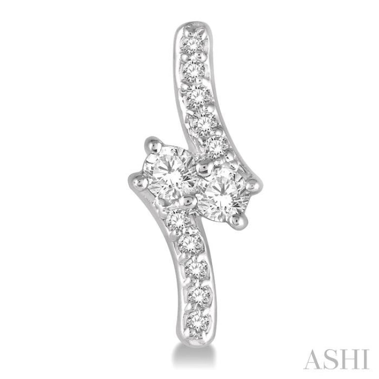 1/3 Ctw Asymmetrical 2Stone Round Cut Diamond Earrings in 14K White Gold