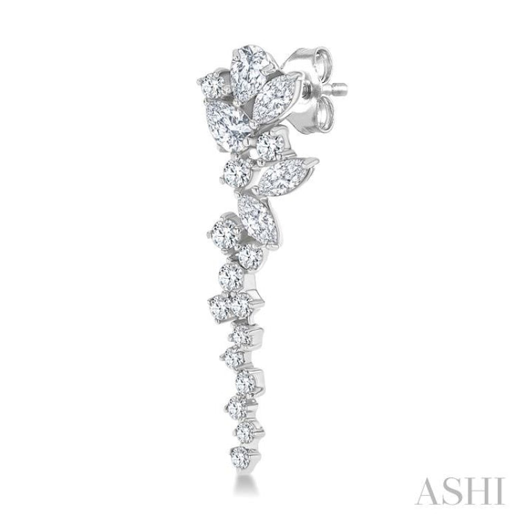 1 Ctw Mixed Shape Diamond Scatter Fashion Long Earring in 14K White Gold