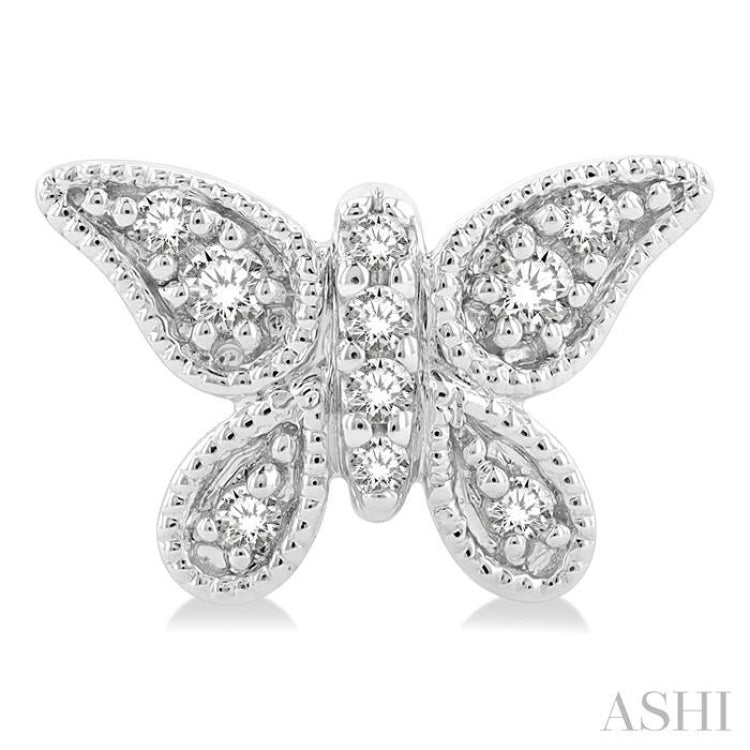 1/10 Ctw Petite Milgrain Butterfly Round Cut Diamond Fashion Stud Earrings in 10K White Gold