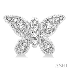 1/10 Ctw Petite Milgrain Butterfly Round Cut Diamond Fashion Stud Earrings in 10K White Gold