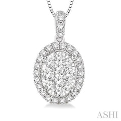 1/3 Ctw Oval Shape Diamond Lovebright Pendant in 14K White Gold with Chain